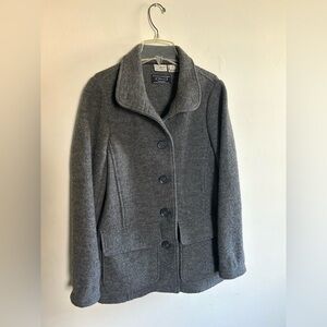 Vintage LL Bean Boiled Wool Coat Size Small Jacket Button Front Grey